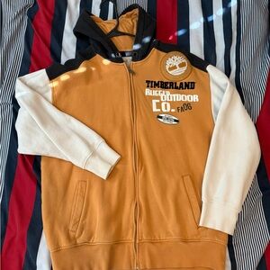 Timberland Men's Tan and White Zip-Up Sweater